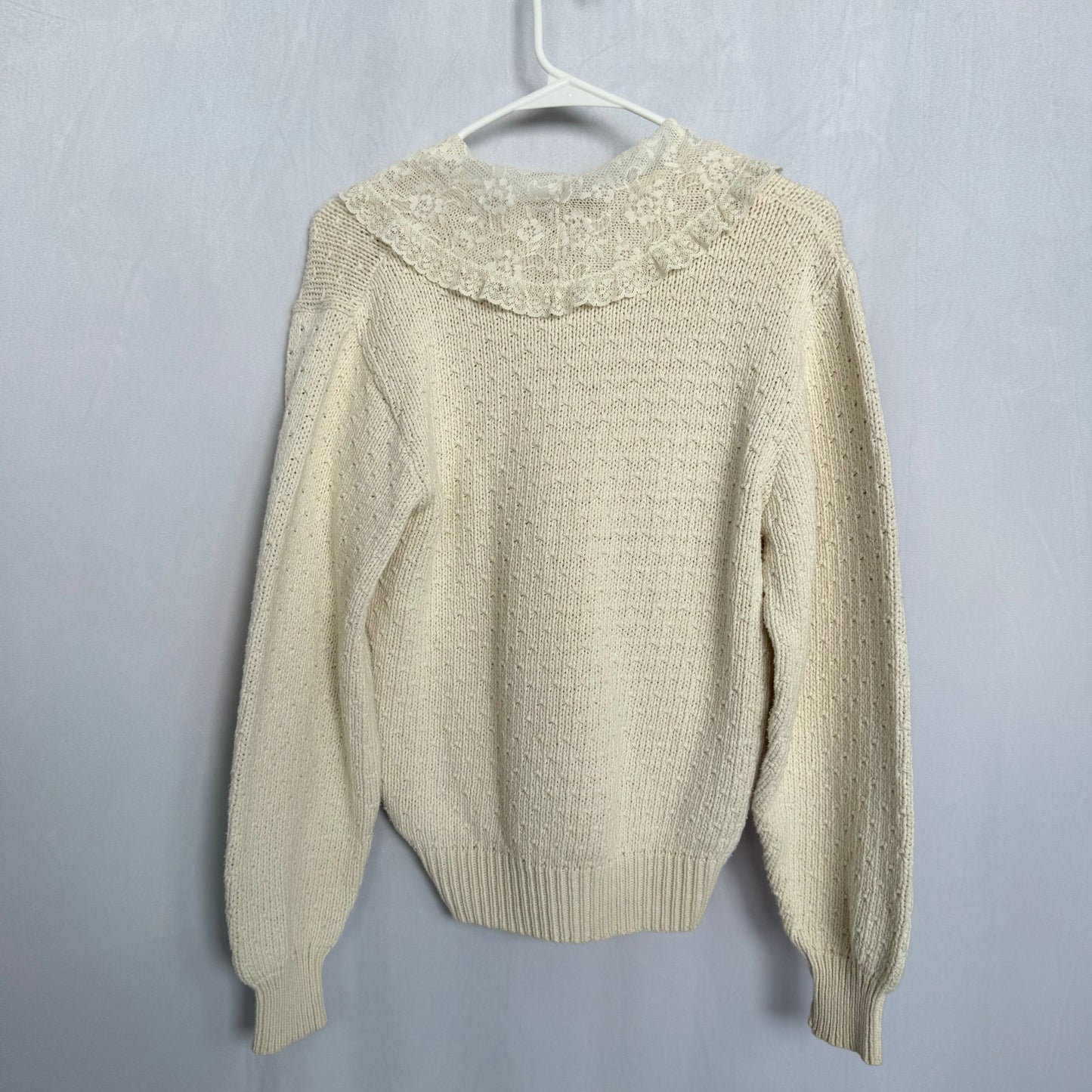 Vintage Herman Geist Lace Collar Knit Sweater, Size Small