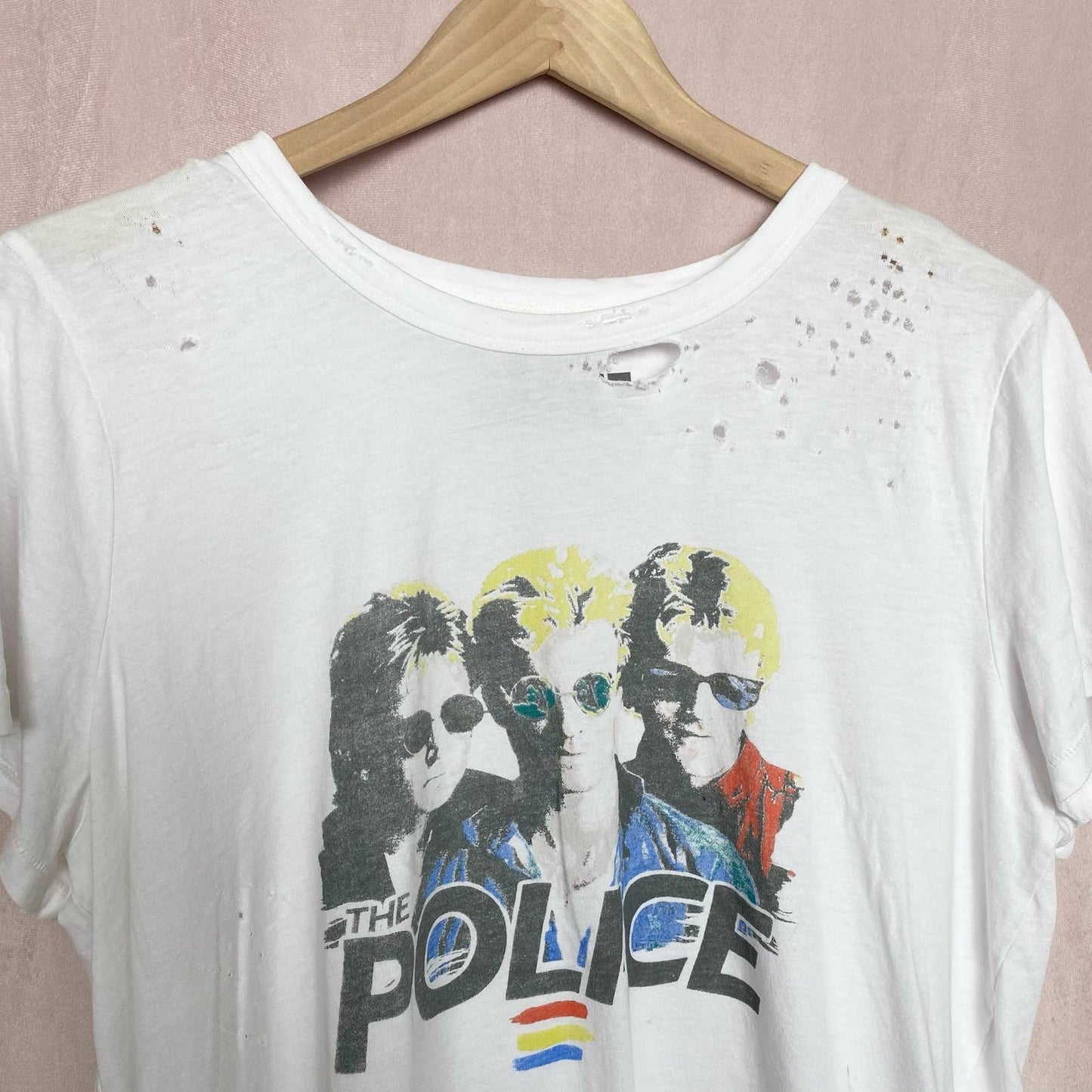 Reworked The Police x Lucky Brand Distressed Tee, Size XL