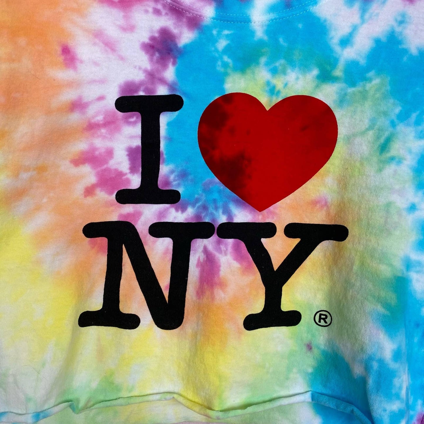 Reworked I Heart NY Rainbow Tie Dye Crop Tee, Size Small