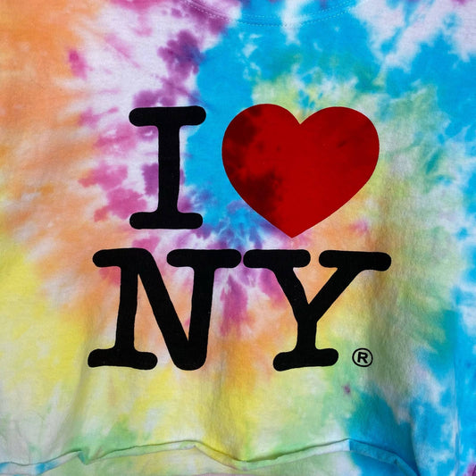 Reworked I Heart NY Rainbow Tie Dye Crop Tee, Size Small