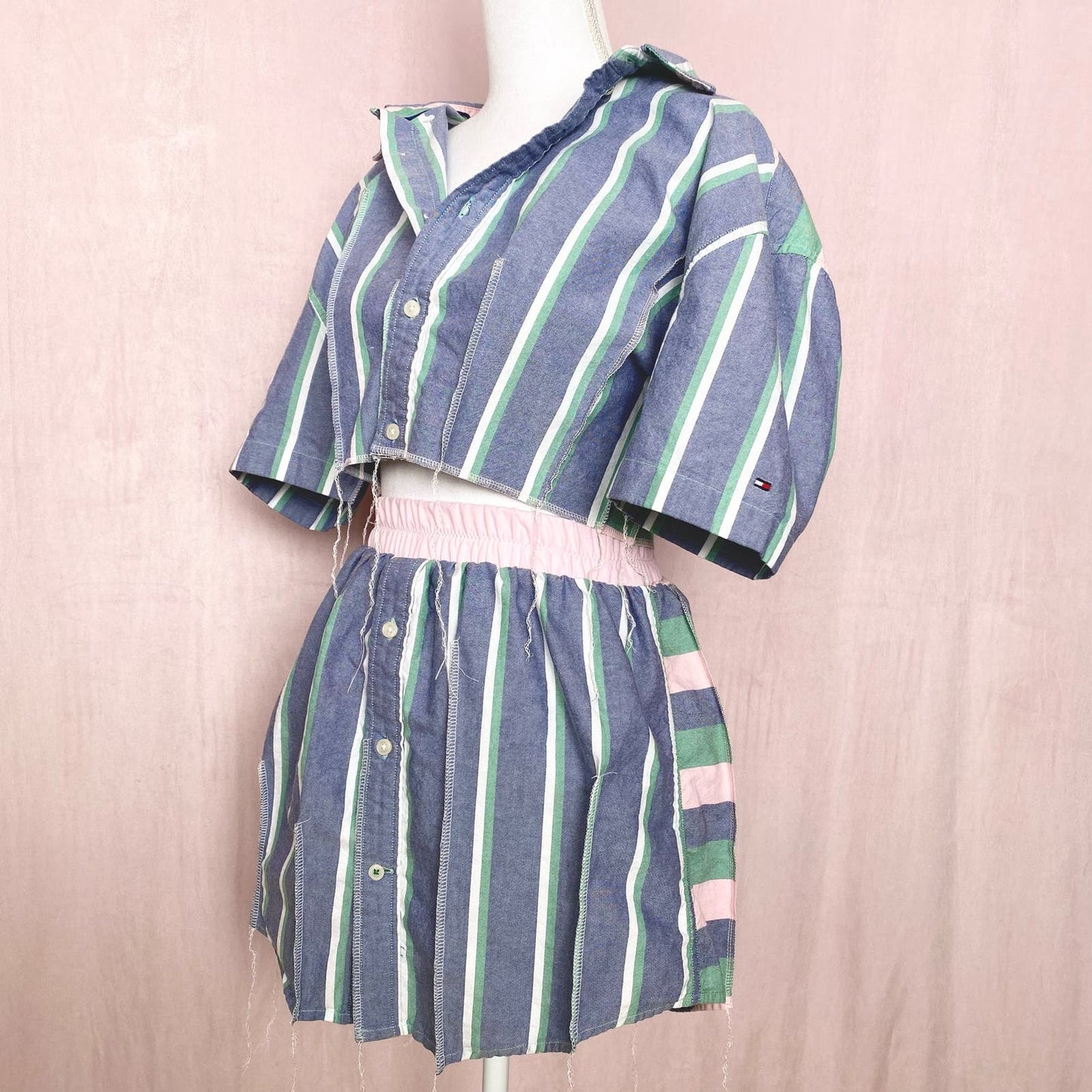 Upcycled Tommy Hilfiger Two Piece Stripe Skirt Set, Size Small