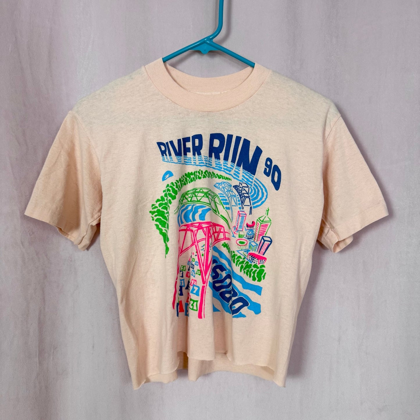 Vintage River Run 1990 Graphic Baby Tee, Size Small