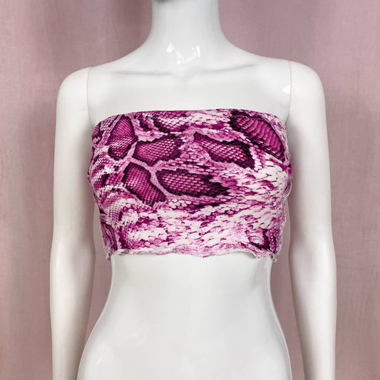 Scrap Fabric Y2K Pink Snake Print Crop Tube Top, Size Small