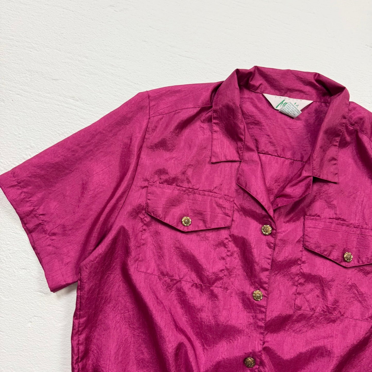 Upcycled Vintage 80s Fashion Attitudes Pink Button Up Blouse, Size 14