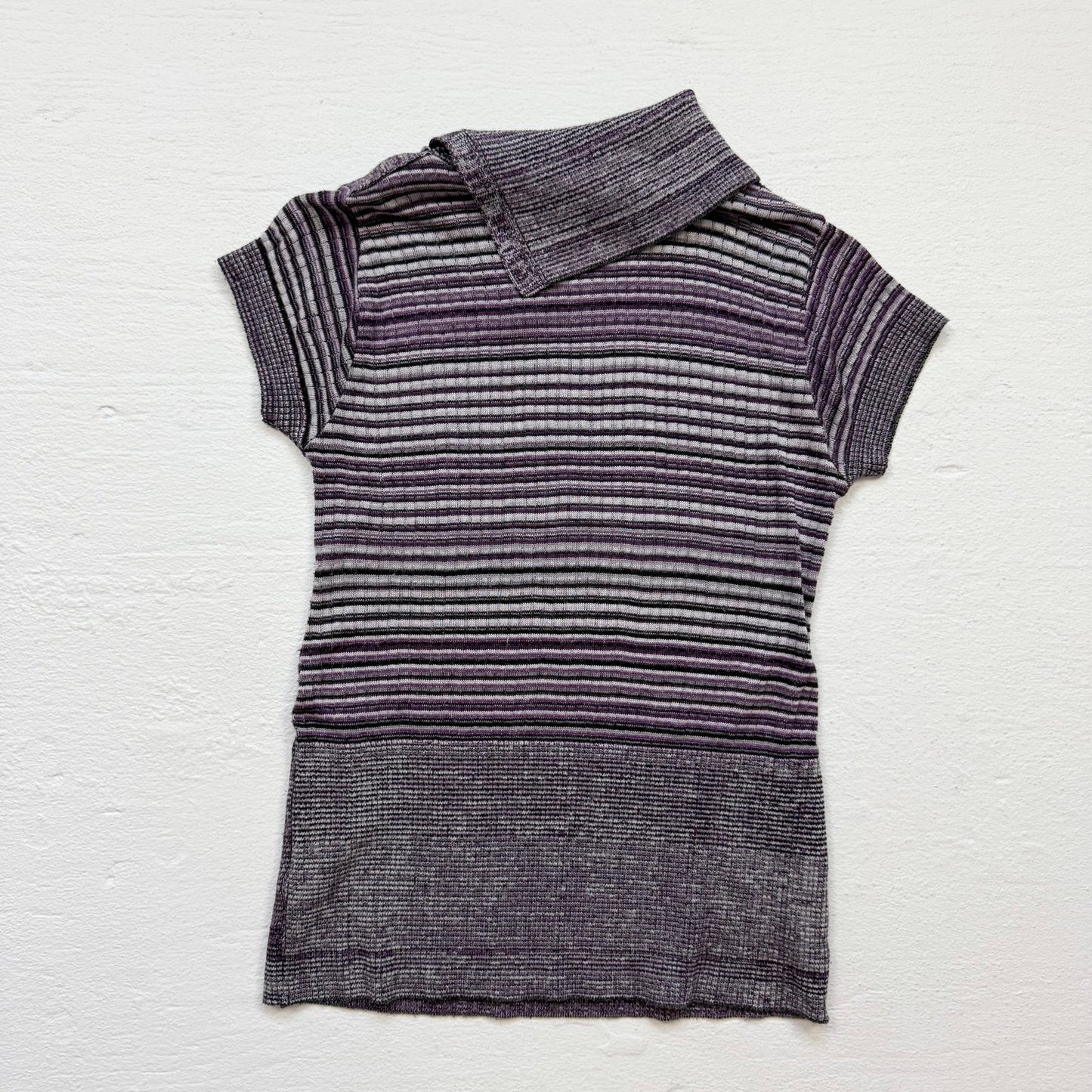 Y2K iZ Byer California Purple Ribbed Knit Striped Top, Size Medium