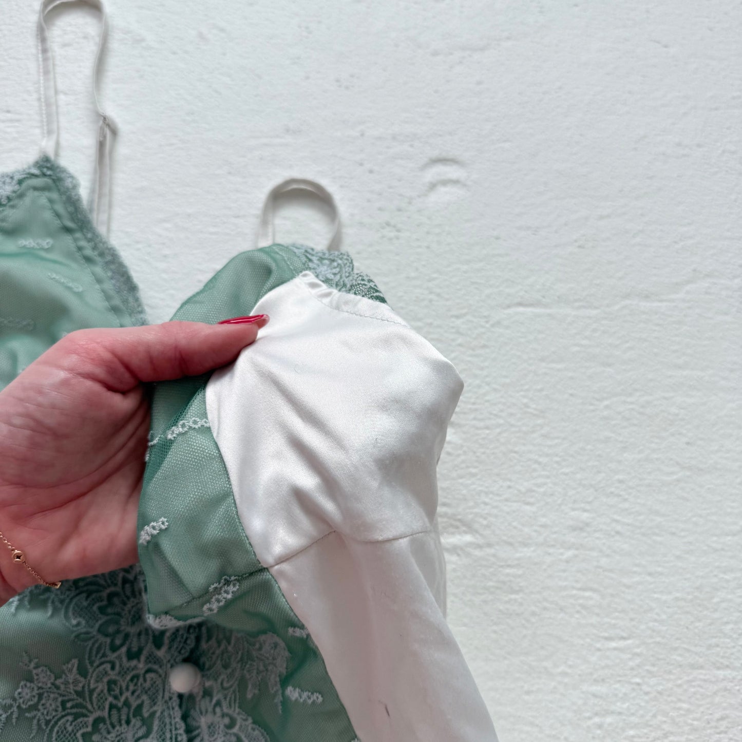 Secondhand Princess Polly Mint Green Satin Lace Button Cami Top, Size 4