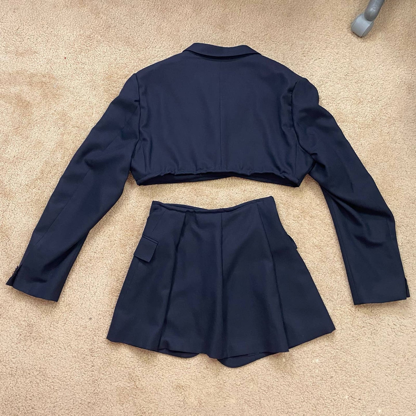 Upcycled Vintage Blazer Set in Navy Blue, Size Small