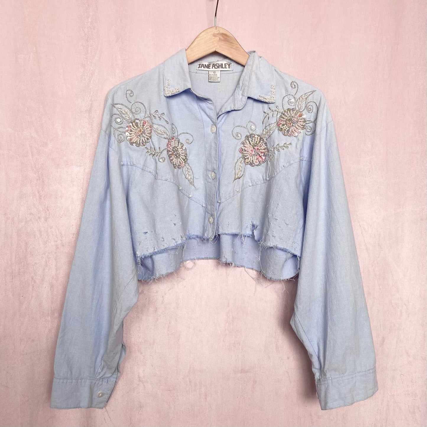 Upcycled Vintage Jane Ashley Embellished Denim Crop Jacket, Size Large