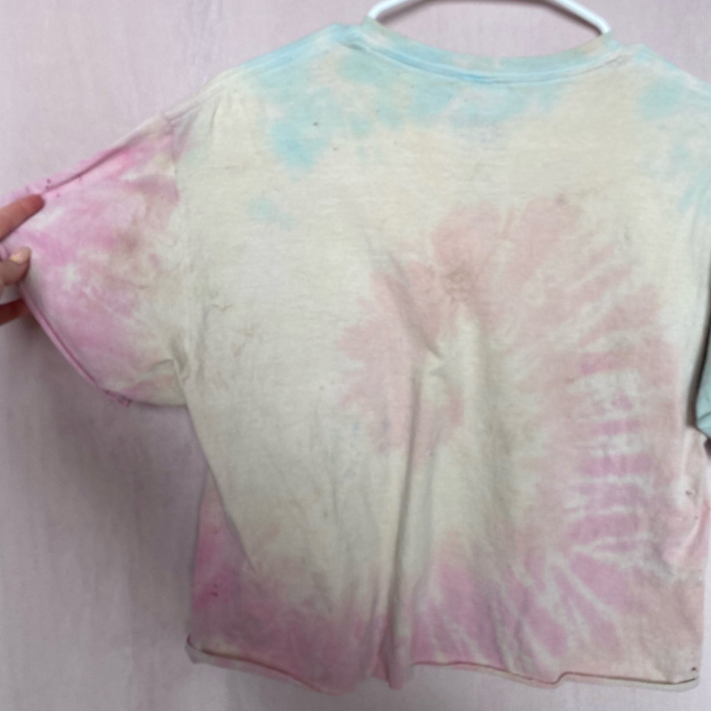 Upcycled Cat Unicorn Distressed Tie Dye Crop Tee, Size Medium
