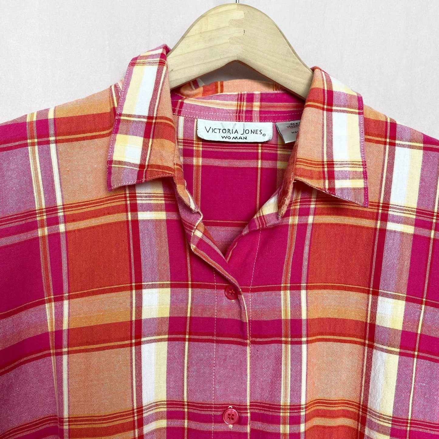 Vintage Victoria Jones Plaid Short Sleeve Button Up Shirt, Size 1X
