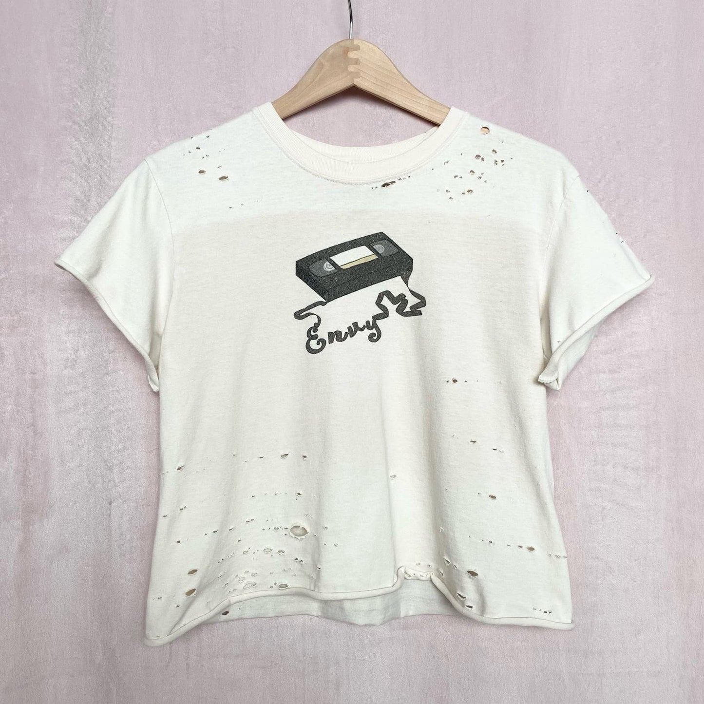 Reworked Envy NY Retro Workout VCR Distressed Tee, Size Small