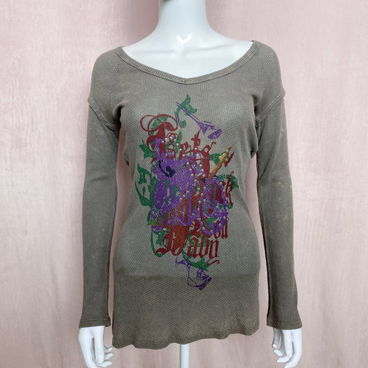 Y2K Anama Rock Graphic Grunge Asymmetrical Long Sleeve, Size Large