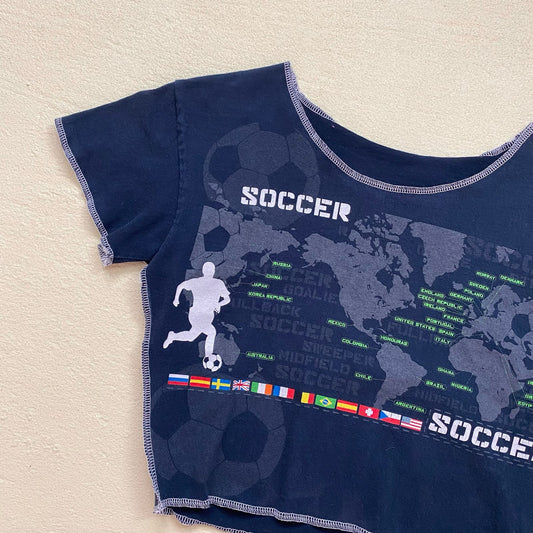 Upcycled Soccer Globe Graphic Crop Baby Tee, Size XS