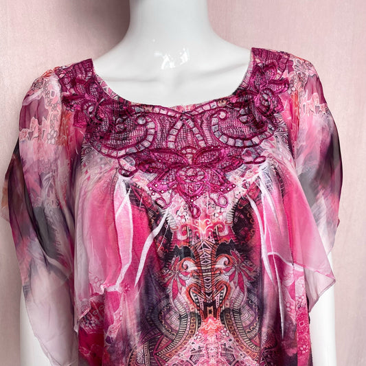 Y2K One World Embellished Overlay Tunic Blouse, Size XS