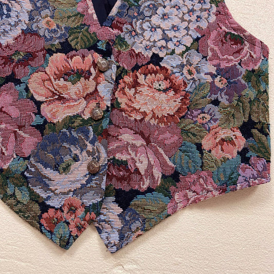 Vintage Backroad Blues Tapestry Floral Vest, Size Medium