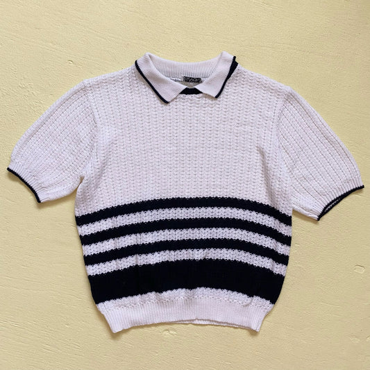 Vintage Stripe Polo Short Sleeve Sweater, Size M/L