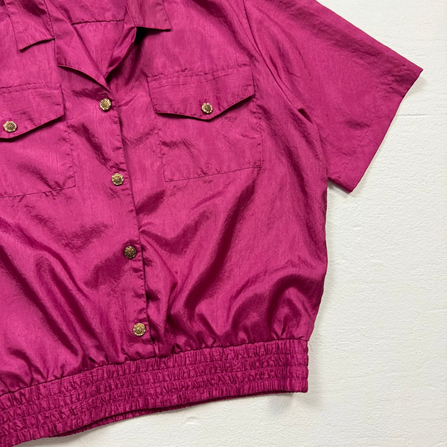 Upcycled Vintage 80s Fashion Attitudes Pink Button Up Blouse, Size 14