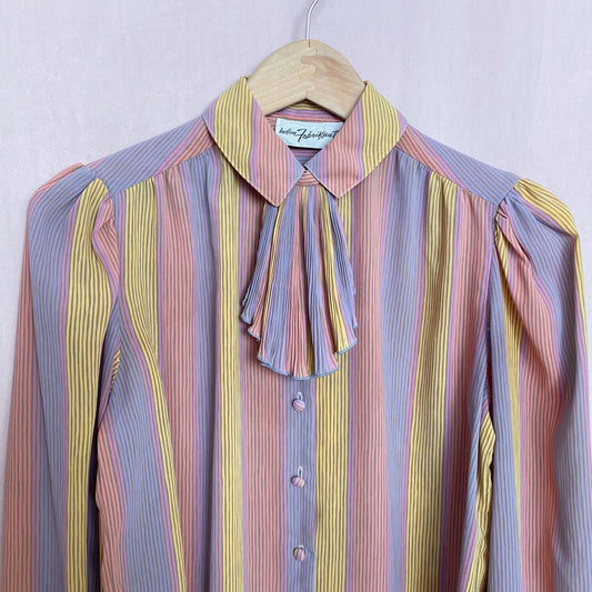 Vintage 70s Helen Fabrikant Stripe Button Up Blouse, Size M/L