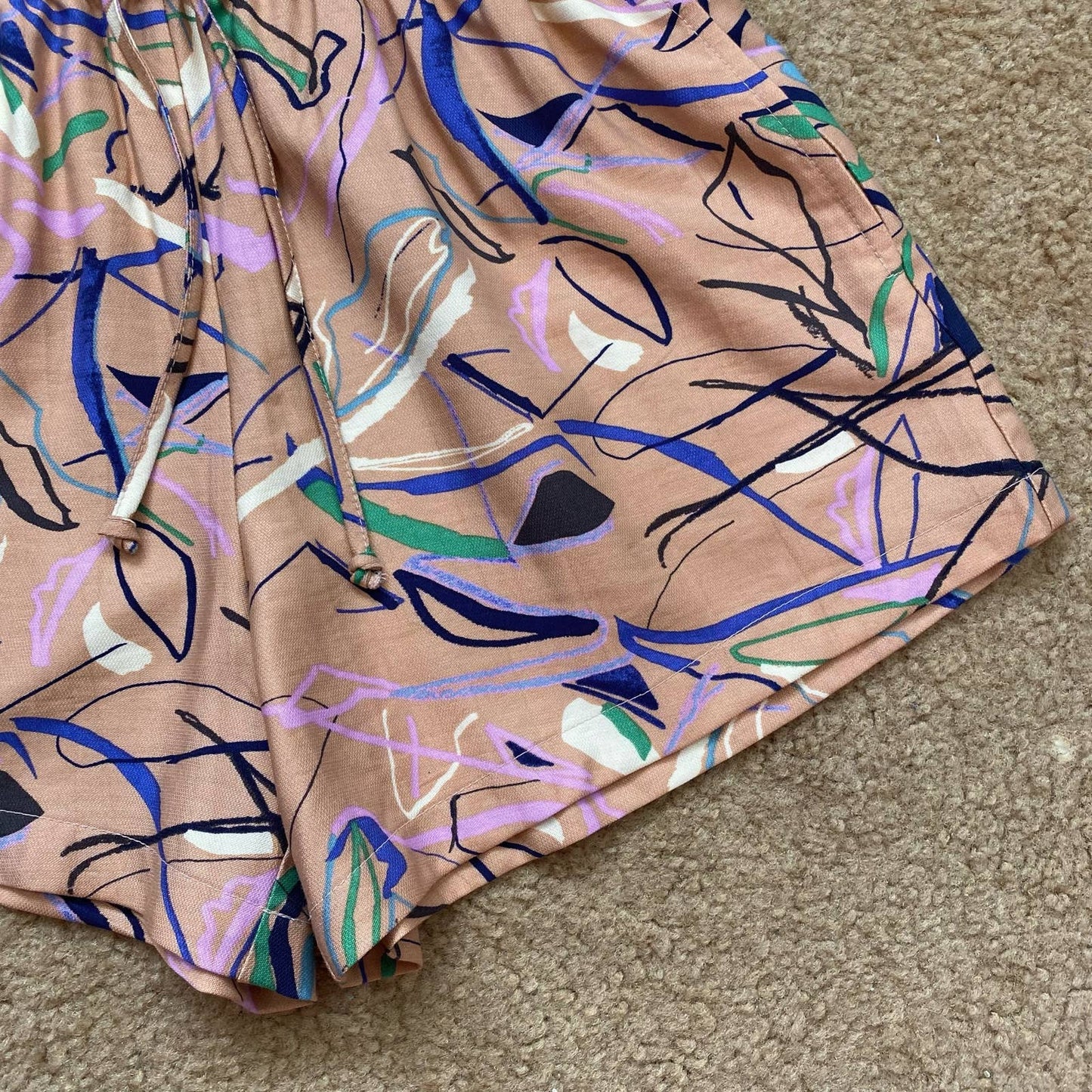 Secondhand Open Edit Tie Waist Doodle Print Shorts, Size XS