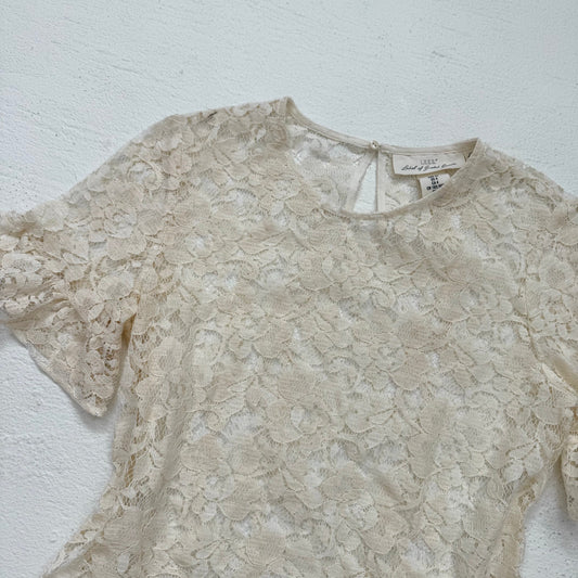 Secondhand LOGG H&M Flounce-Sleeved Cream Lace Blouse, Size 4