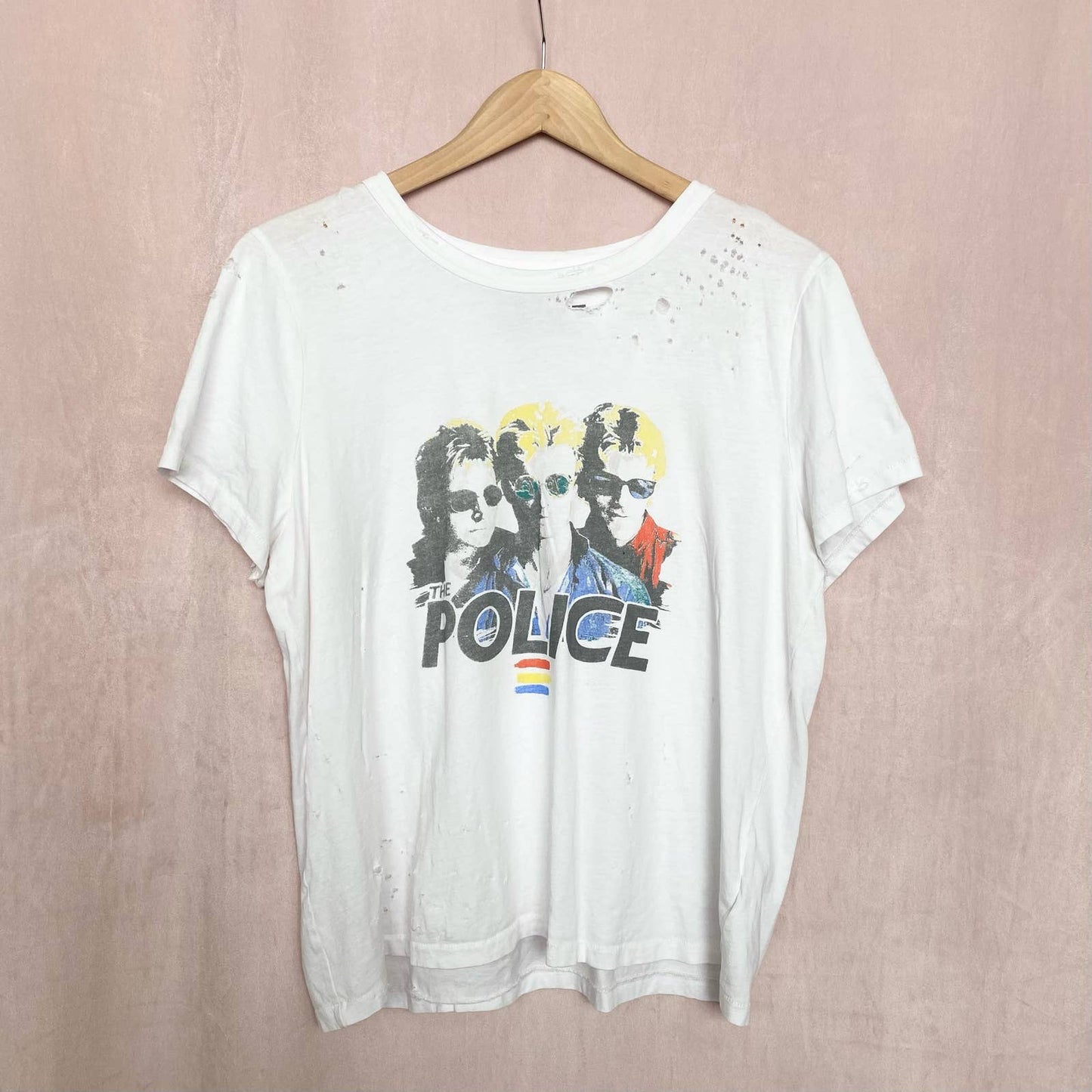 Reworked The Police x Lucky Brand Distressed Tee, Size XL