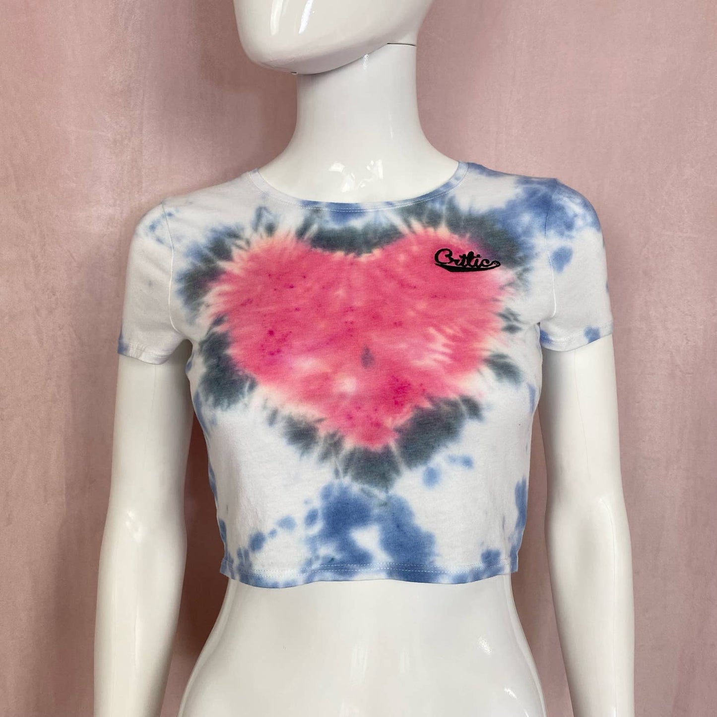Reworked Critic Heart Tie Dye Crop Baby Tee, Size Small