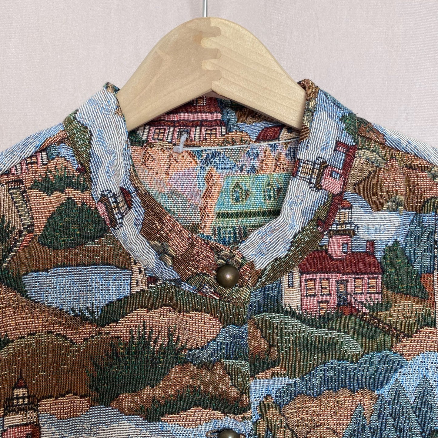 Vintage Blair Tapestry Lighthouse Button Up Vest, Size XL