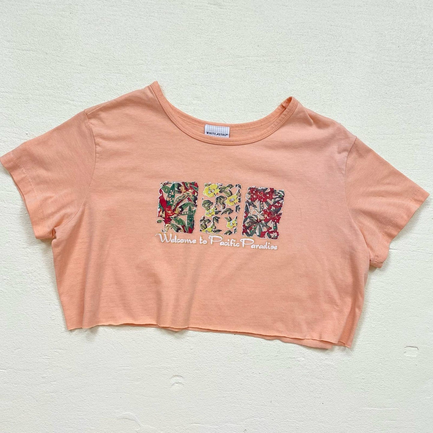 Reworked White Stag Floral Graphic Crop Tee, Size Large