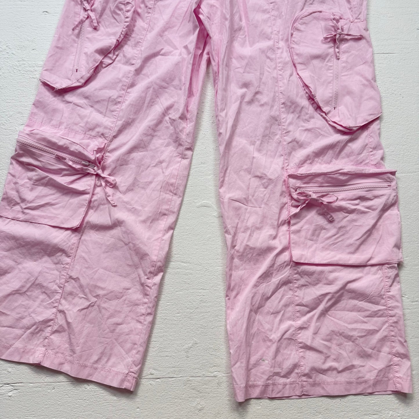 Secondhand Forever 21 Pink Cargo Wide Leg Pants Heart Pocket Bow Tie Detail, Size XL