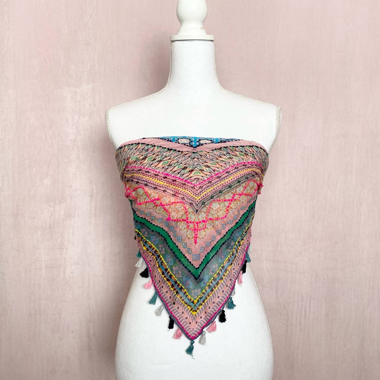Secondhand Rainbow Knit Versatile Tassel Scarf - Shawl, Top, Skirt, etc.
