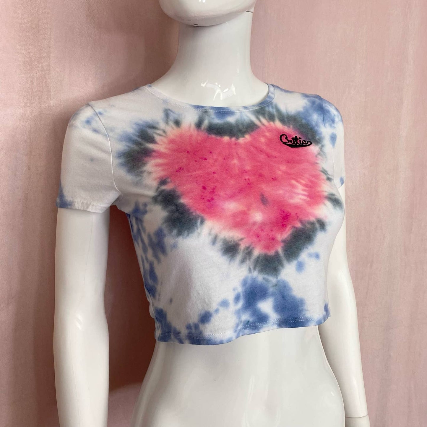 Reworked Critic Heart Tie Dye Crop Baby Tee, Size Small
