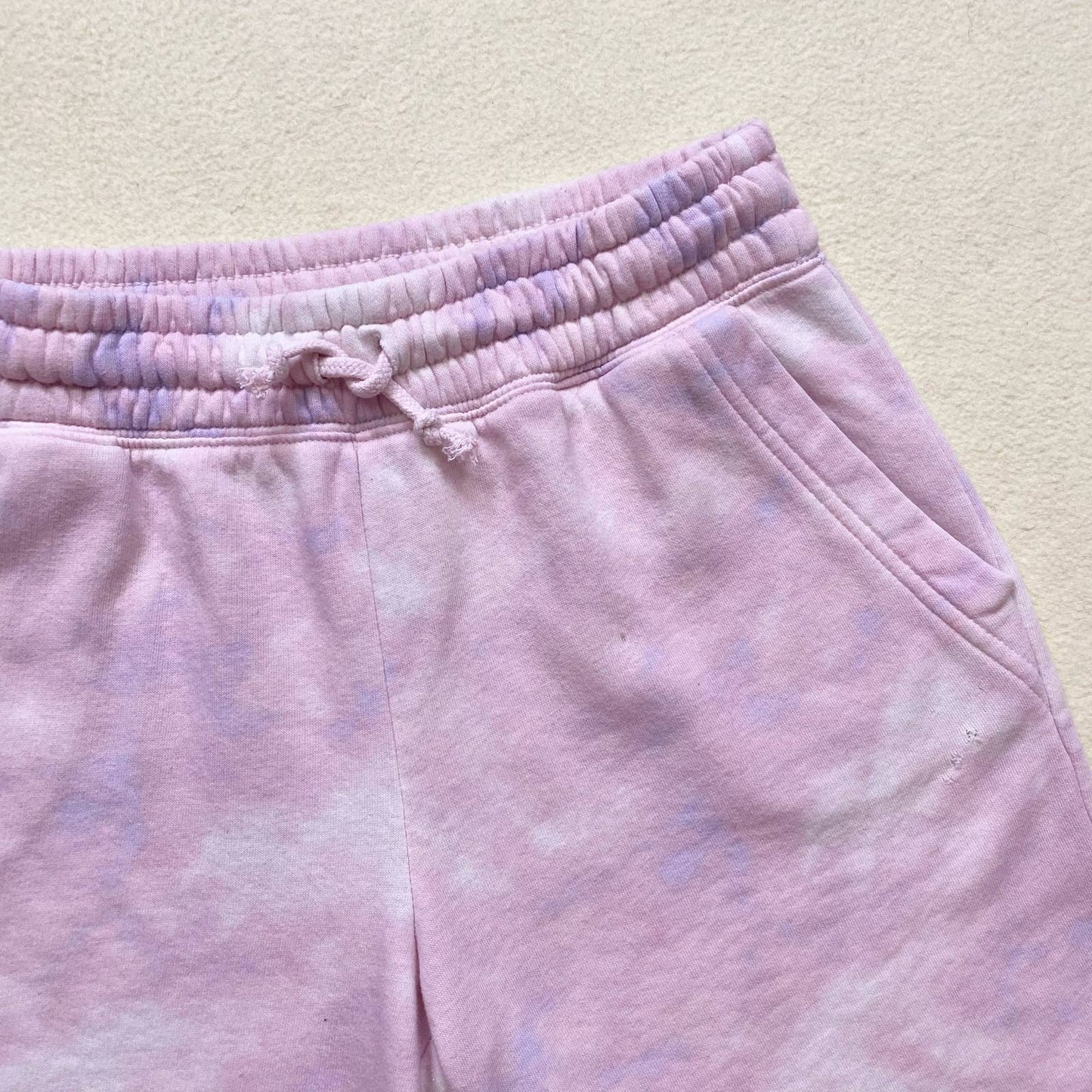 Reworked Pink Tie Dye Distressed Sweat Shorts, Size Small