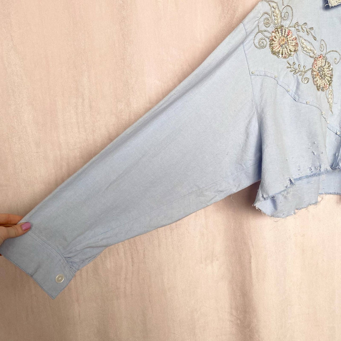 Upcycled Vintage Jane Ashley Embellished Denim Crop Jacket, Size Large