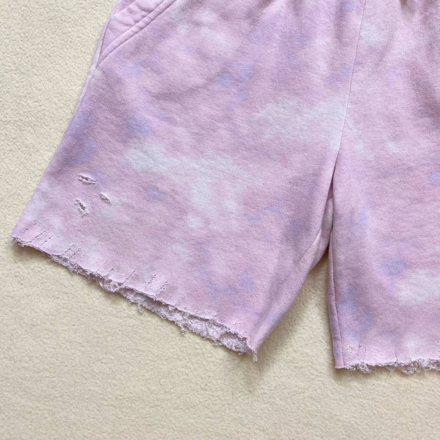 Reworked Pink Tie Dye Distressed Sweat Shorts, Size Small