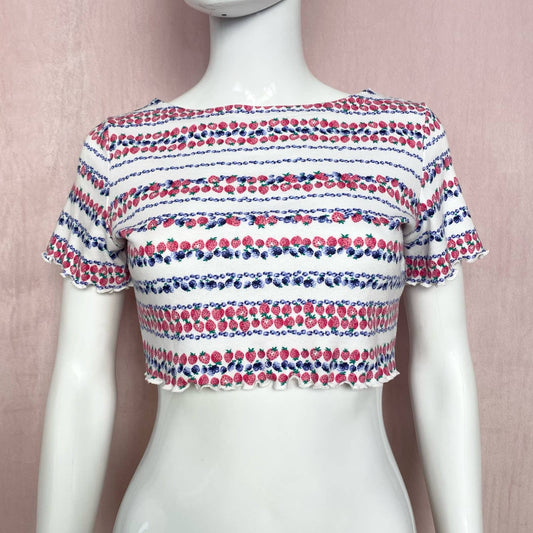 Upcycled Karen Scott Berry Print Crop Tee, Size S/M