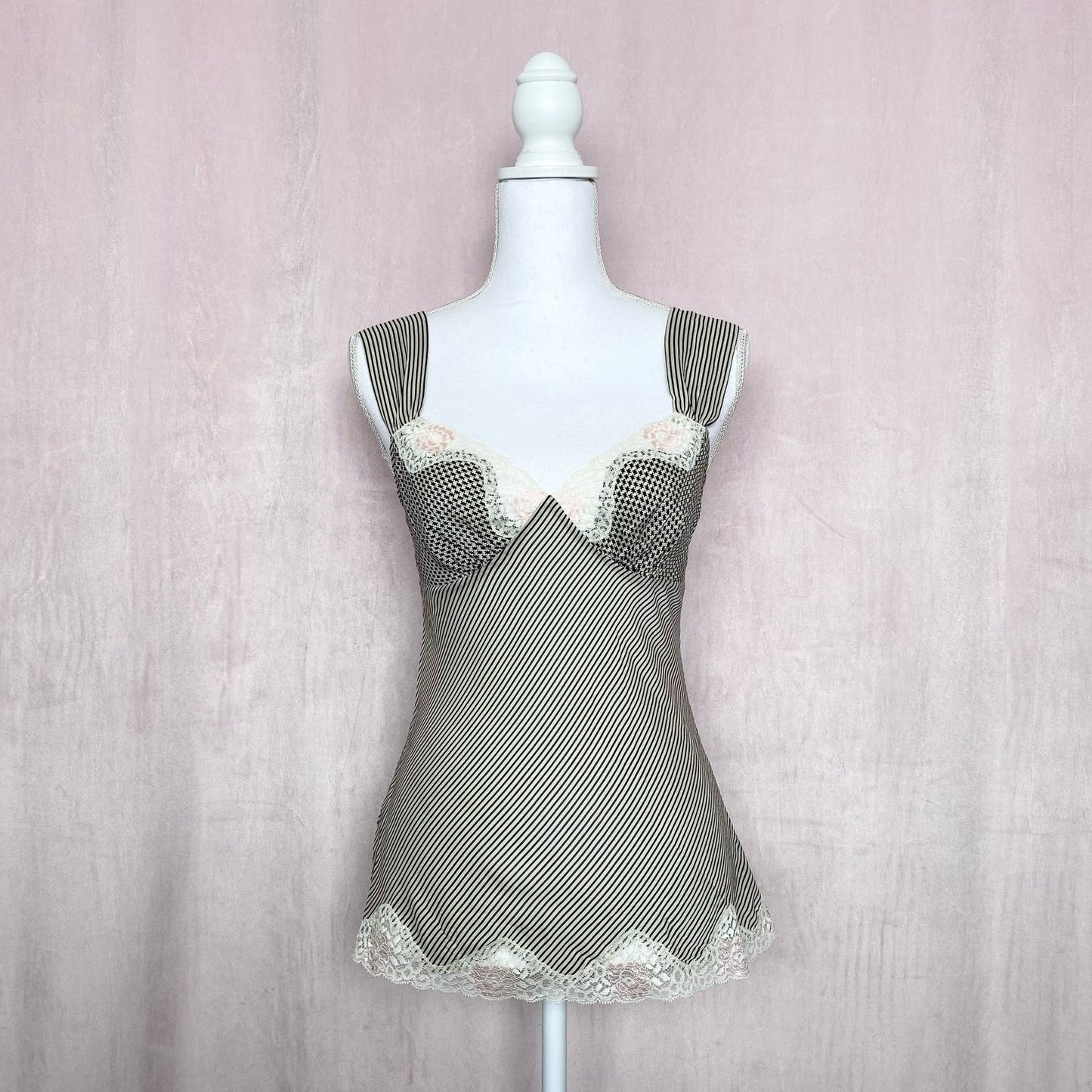 Vintage Trina Turk Lace Stripe Cami Slip Tank Top, Size Small