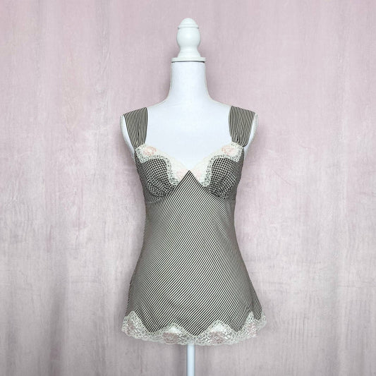 Vintage Trina Turk Lace Stripe Cami Slip Tank Top, Size Small
