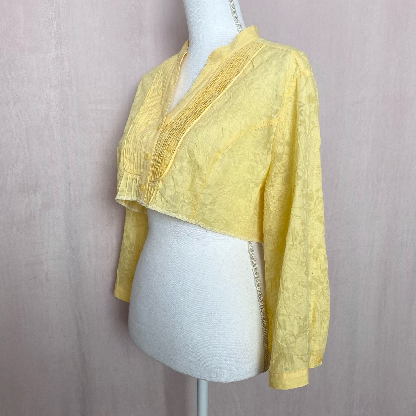 Reworked JM Collection Yellow Floral Crop Button Up, Size 14