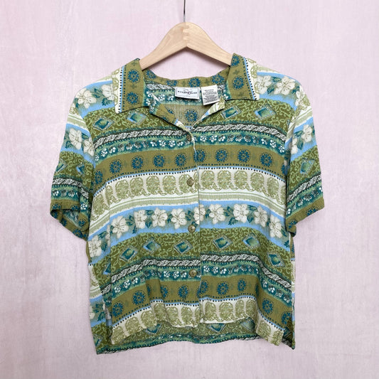 Vintage Studio Ease Tropical Floral Button Down, Size Medium