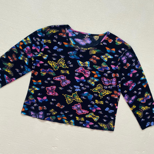 Y2K Sacred Threads Butterfly Sequins Top, Size S/M