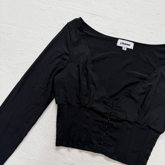 Secondhand J.Bazzi Black Mesh Corset Bustier Long Sleeve Crop Top, Size Small