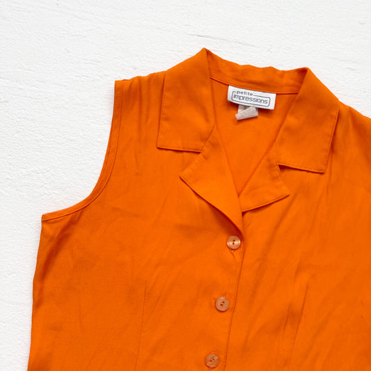 Vintage 90s Petite Impressions Orange Button Front Vest Top, Size 6