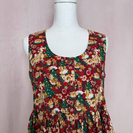 Vintage Christmas Angel Button Front Dress, Size Large