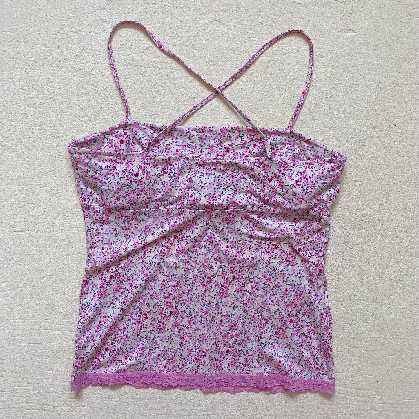 Y2K Banana Republic Pink Floral Lace Hem Cami, Size Medium