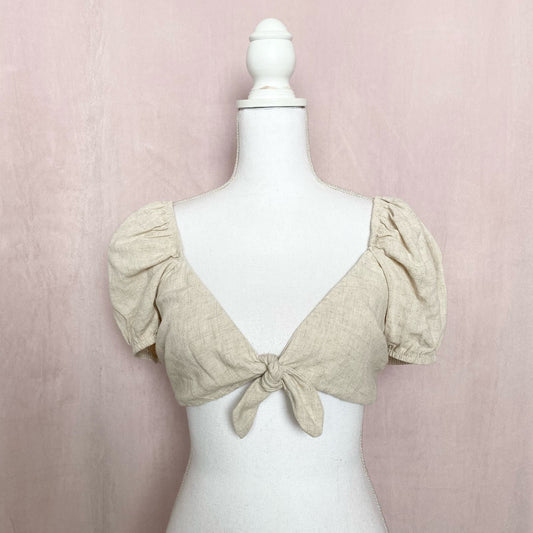Secondhand Dippin Daisys Puff Sleeve Marla Linen Blend Crop Top, Size Large