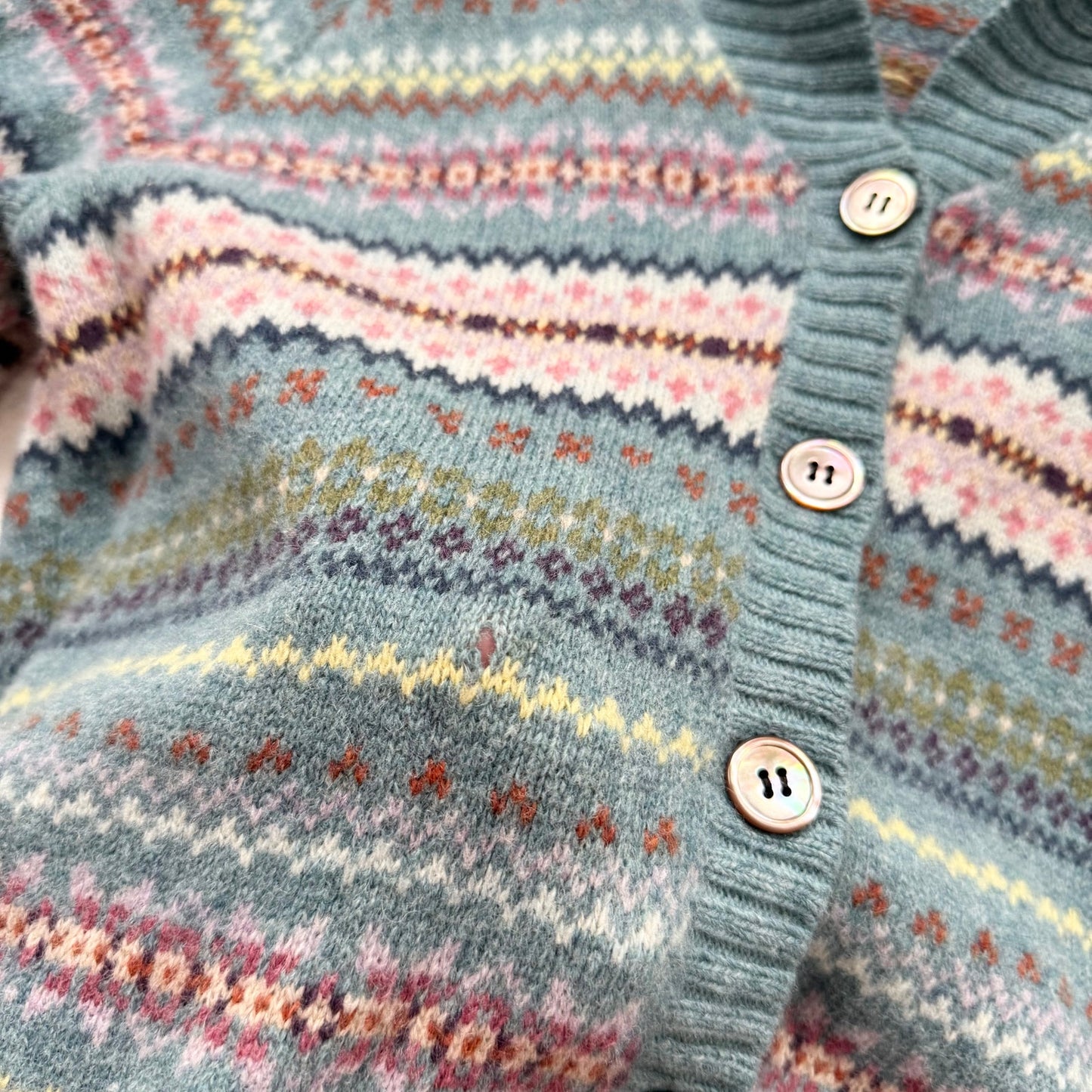 Vintage L.L.Bean Teal Fair Isle Wool Cardigan Sweater, Size Medium