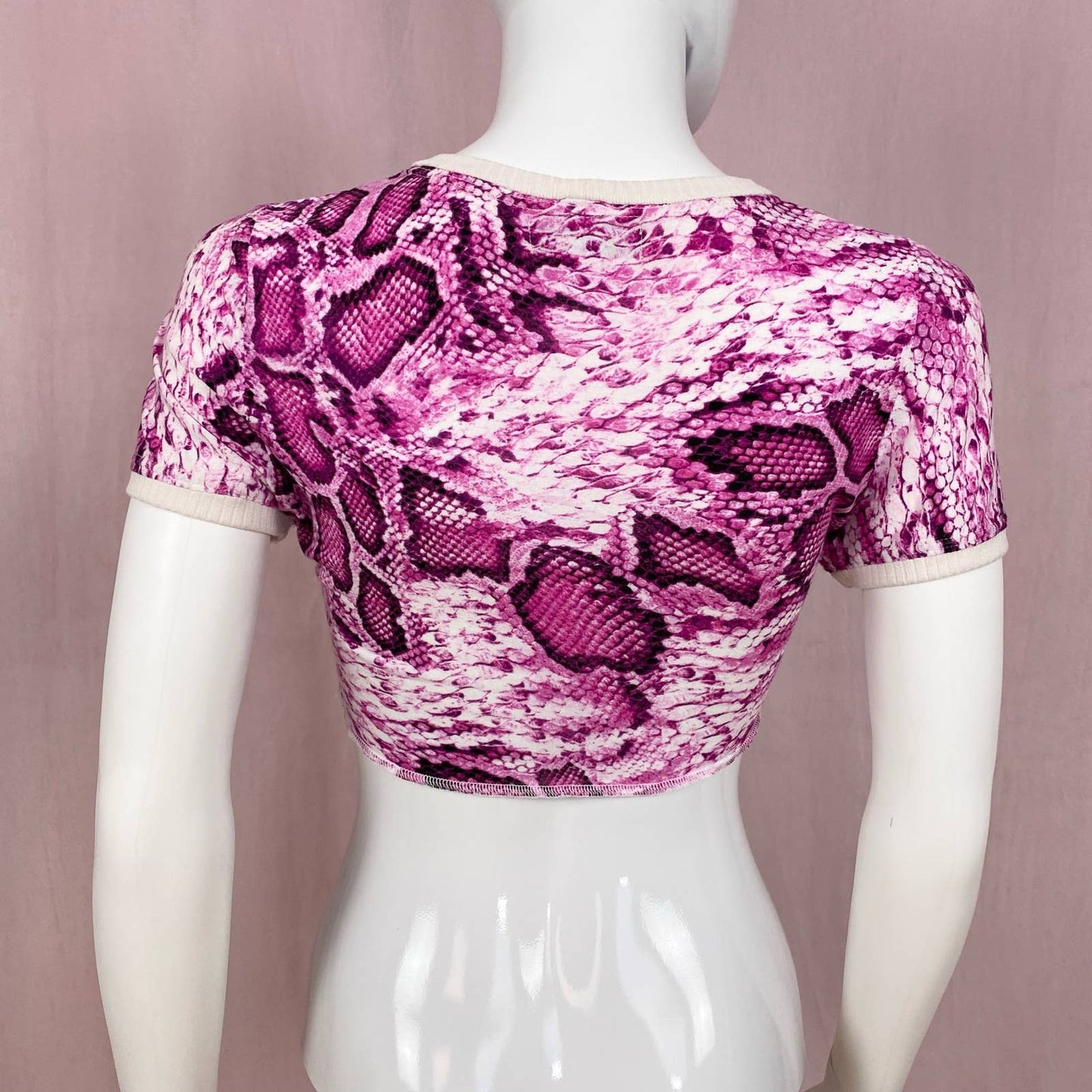 Reworked Y2K Pink Snake Print Crop Tee, Size Small