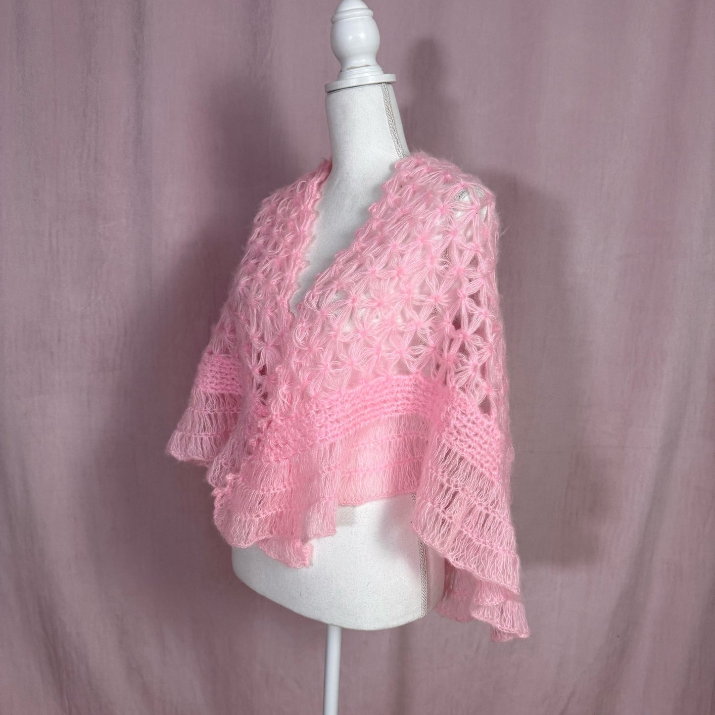 Vintage Bella Handmade Crochet Pink Shawl
