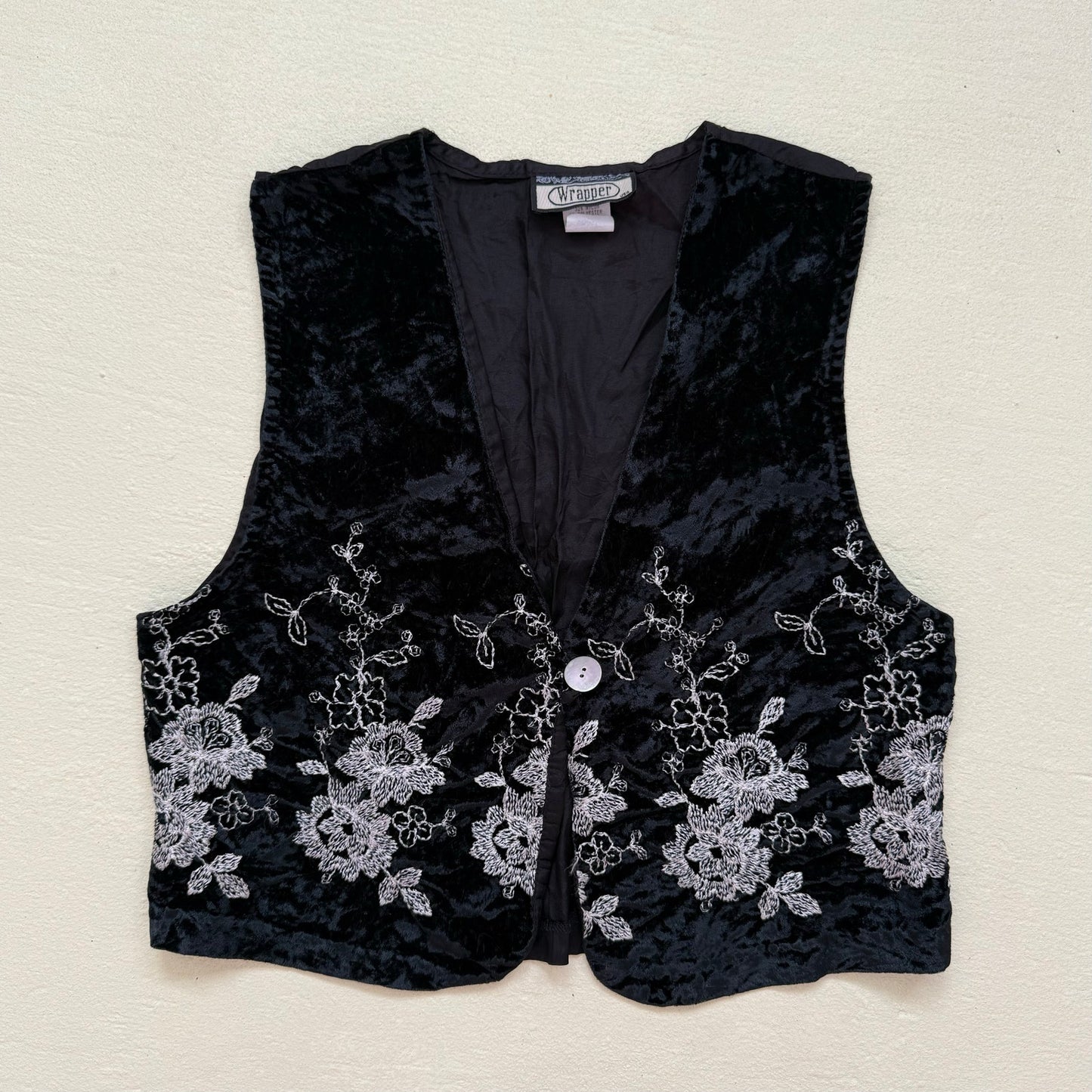 Vintage Wrapper Embroidered Velvet Vest, Size Small