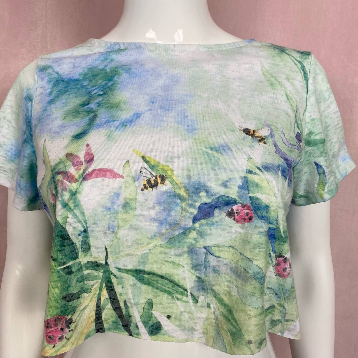 Reworked Christopher & Banks Bumble Bee Ladybug Crop Tee, Size Large Petite